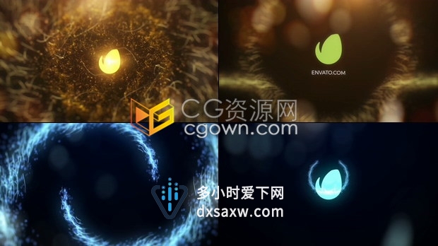 黄金粒子生成旋转路径动画揭示节日标志品牌LOGO片头-AE模板下载