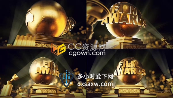 E3D制作大气黄金地球仪转动金牌奖项奥斯卡颁奖典礼提名LOGO标题预告片-AE模板下载