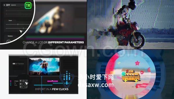 3D失真无缝过渡视频DIY转场工具包Transition-AE模板下载