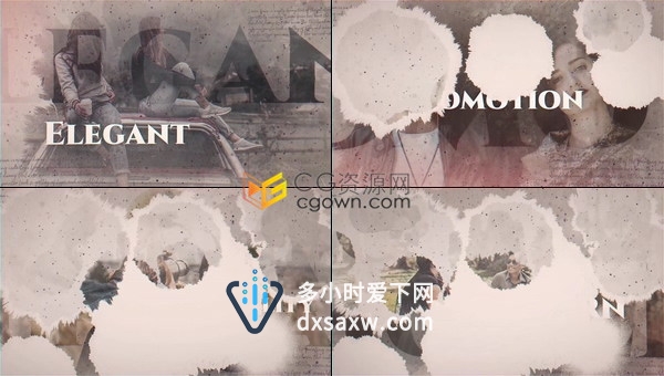 墨水滴落散发文字蒙版双重影复古效果介绍视频相册宣传动画-AE模板下载