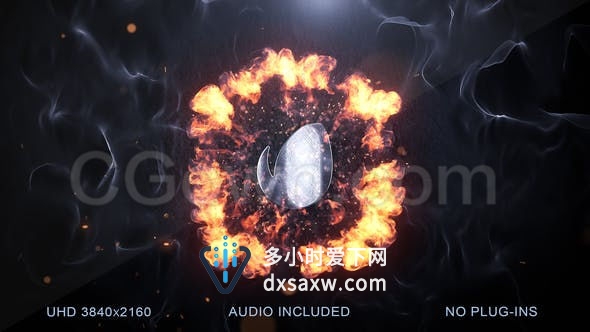 超高清4K爆炸金属标志烟雾特效LOGO片头-AE模板下载