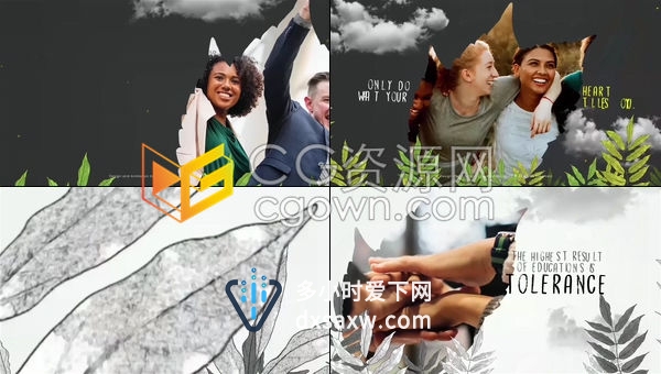 叶子植物影像标题动画展示友谊永存维护和平宣传视频相册-AE模板下载