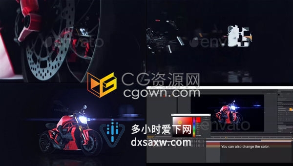 摩托车零件飞速拼凑3D摩托车模型快速分形再次拼接品牌标志LOGO动画-AE模板
