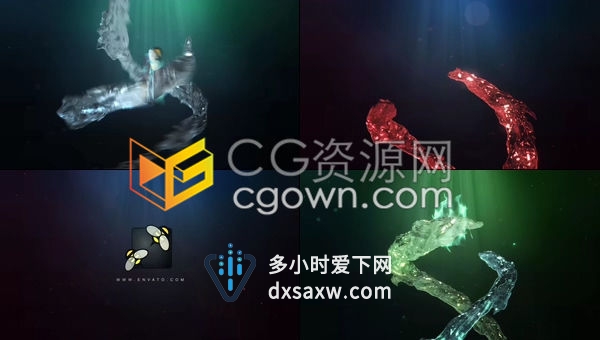 AE模板-三维液体缠绕像龙一样在游动演绎动态水旋转轨迹LOGO片头