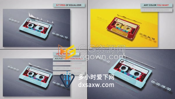 磁带3D音频可视化音乐频道推广音乐歌曲宣传声音波形反应动画-AE模板