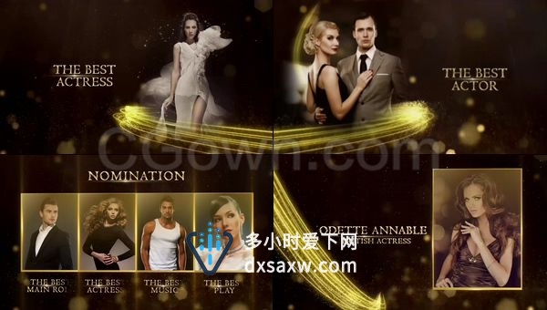 大气金色粒子电影晚会颁奖典礼活动宣传预告片获奖提名包装-AE模板下载