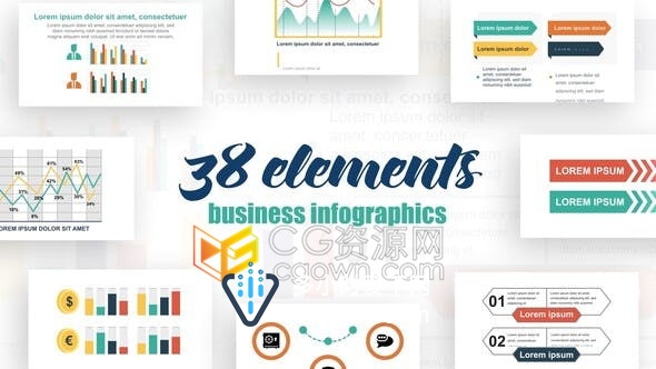 AE模板38种信息图表元素动画分析数据统一图标介绍图形效果视频