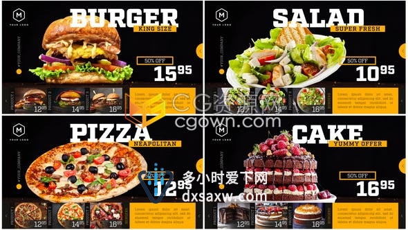 AE模板制作餐厅菜单新品食品促销汉堡饮料咖啡厅美食宣传介绍视频