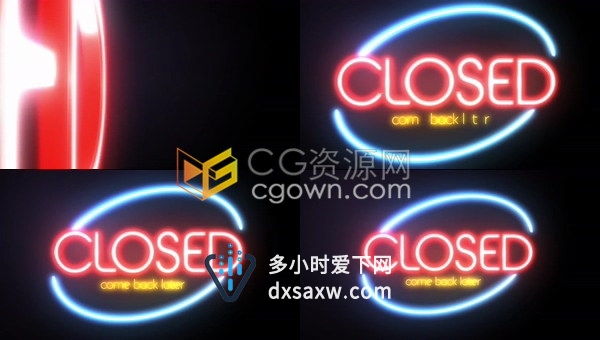 辉光霓虹灯80年代俱乐部LOGO发光动画效果片头-AE模板