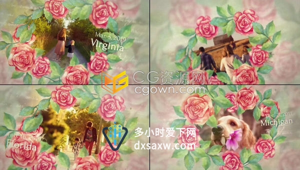 美丽迷人鲜花环绕现代婚礼相册家庭假期美好回忆视频相册-AE模板