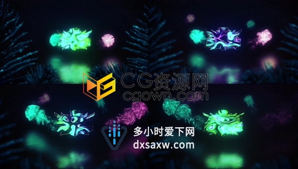 多彩发光有机粒子霓虹灯流体特效标志片头动画-AE模板下载