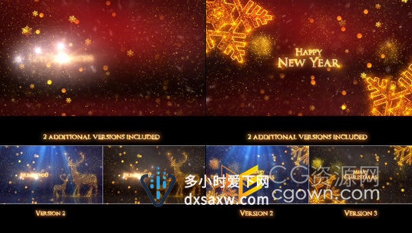 雪花飘落简单红蓝金三种色调节日庆祝圣诞标题动画-AE模板下载