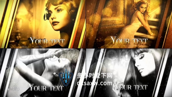 金银幻影黄金粒子演绎复古高贵时尚魅力个人写真相册-AE模板