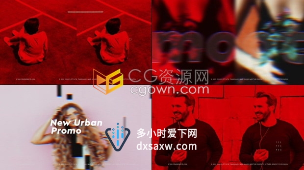 AE模板时尚活力都市旅行开场视频故障马赛克方块转场简介短片