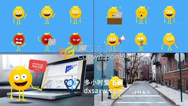 4K商业解说卡通主持人38个表情符号字符动画16个新鲜文本气泡-AE模板