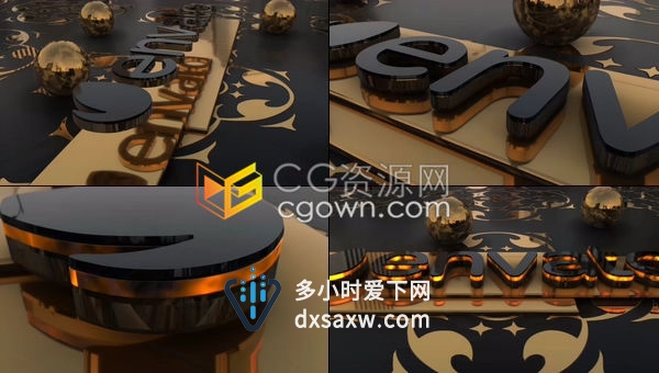 三维元素光滑金属材质黑金色组合展示大气企业LOGO标志动画-AE模板