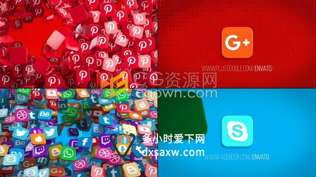 AE模板下载大量3D社交媒体图标动画演绎展示LOGO片头广告视频制作