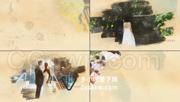 浪漫婚礼爱情故事复古水墨风素描毛笔刷特效回忆相册-AE模板下载