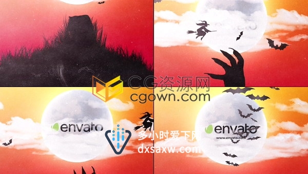 恐怖电影僵尸鬼片万圣节标志揭示LOGO片头动画-AE模板