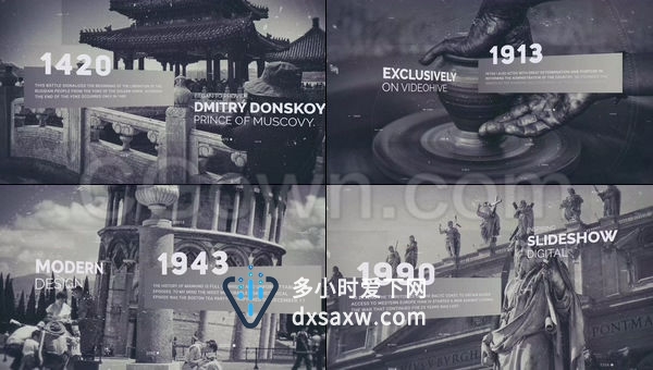AE模板-视差特效展示历史时间线纪录片战争年代图文记忆幻灯片