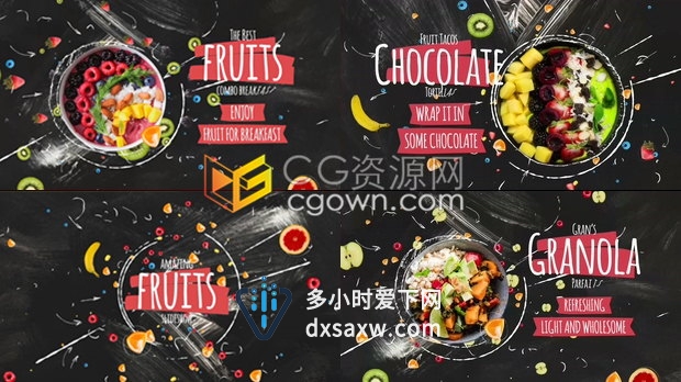 食品美味手绘笔刷线条元素一道菜食物水果蔬菜介绍动画视频效果制作-AE模板下载
