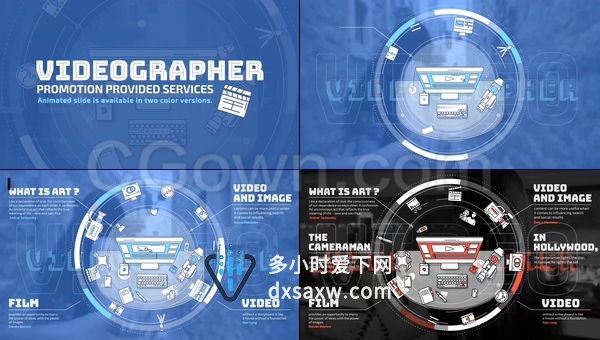 互联网工作场所摄影摄像师创意设计桌面图标展示视频动画-AE模板下载