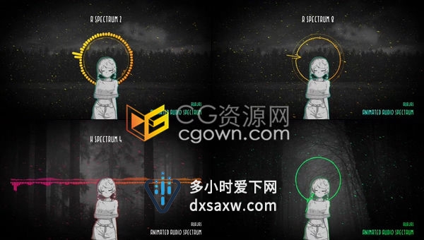 音频音乐频谱均衡器可视化动画动漫风格视频制作-AE模板下载