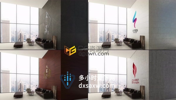 企业大楼大堂室内墙壁贴LOGO展示动画可改背景砖效果-AE模板