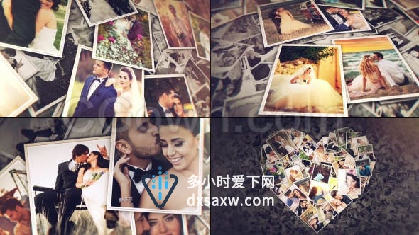 黑白照片背景彩色相片叠加照片墙展示浪漫婚礼美好回忆相册-AE模板下载
