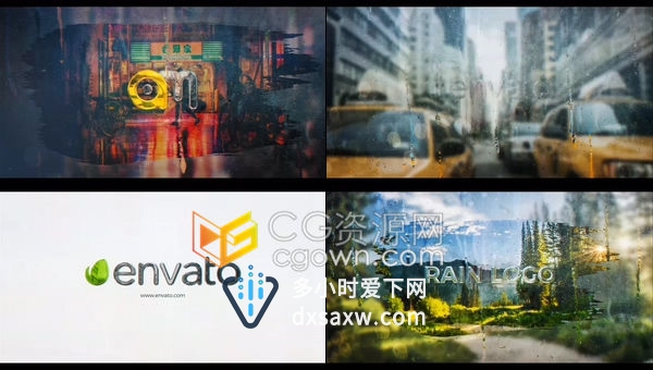 雨滴划落自朦胧玻璃窗笔刷效果清晰显示LOGO片头动画-AE模板下载
