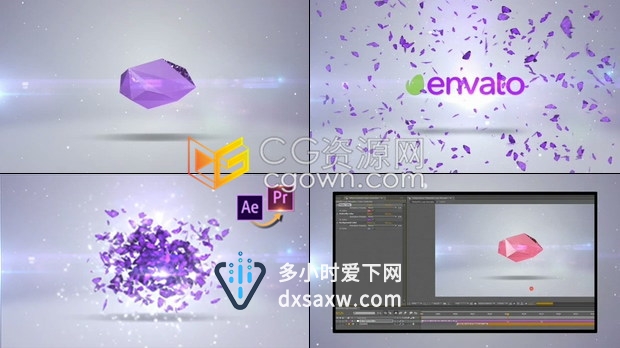 PR预设/AE模板-魔法多彩水晶棱镜钻石破碎美丽蝴蝶纷飞Logo标志动画