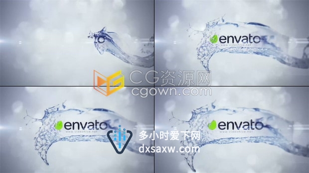 飞溅水花特效流动液体路径动画水晶般透明材质演绎LOGO视频片头-AE模板下载