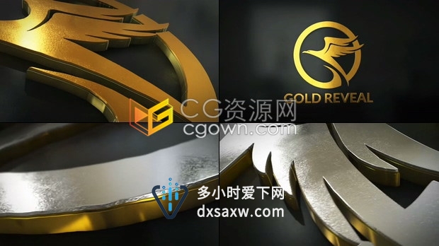 E3D插件制作三维金色材质LOGO金属动画视频带2种效果-AE模板