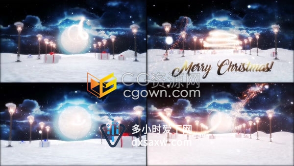 欢乐圣诞节雪花元素粒子光线演绎节日祝福LOGO片头-AE模板下载