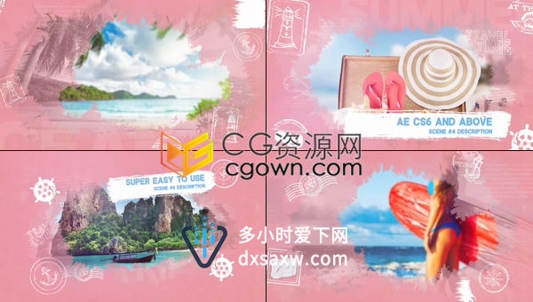 甜美粉红浪漫色彩时尚可爱水墨晕染效果旅游相册动感展示-AE模板