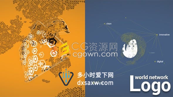 世界地图地球转动网络标志展示科技公司LOGO片头-AE模板下载