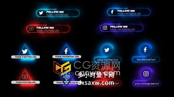 互联网公司社交网络媒体网址链接标志霓虹灯图标字幕标题-AE模板下载