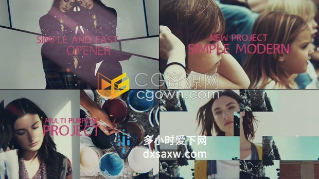 AE模板多屏画面分割夏季旅行简约视频效果宣传片头制作