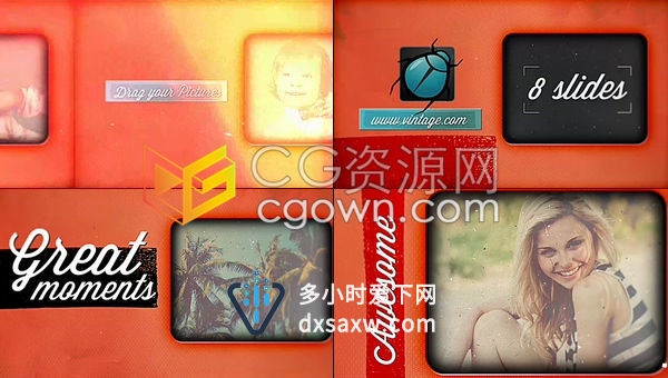老式照相机拍照闪光灯效果复古儿童相册怀旧明信片展示幻灯片-AE模板下载