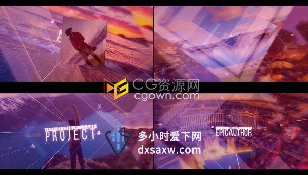 几何方块变形转场电影视觉效果图文视差幻灯片-AE模板下载