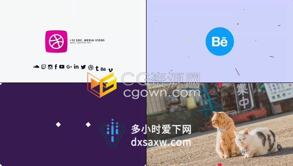 彩色时尚迷你形状图标快速变化演绎丰富多彩动态标志动画-AE模板下载