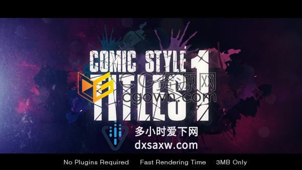 快速空间感紫色云彩粒子笔触效果漫画风格标题宣传片-AE模板