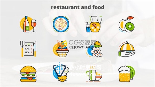 餐饮食品食物相关方面Icons动画图标设计图形视频效果