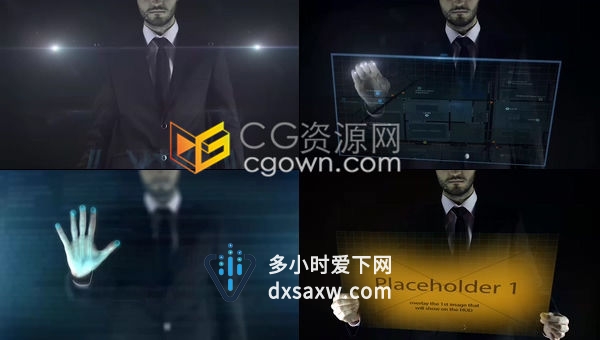 未来网格全息图实拍人物操作数字面板科技感宣传片头-AE模板
