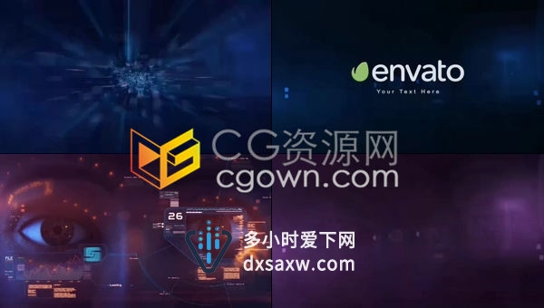 AE模板-复杂高科技风格HUD全息投影科幻界面炫酷眼睛ID身份锁定LOGO演示片头