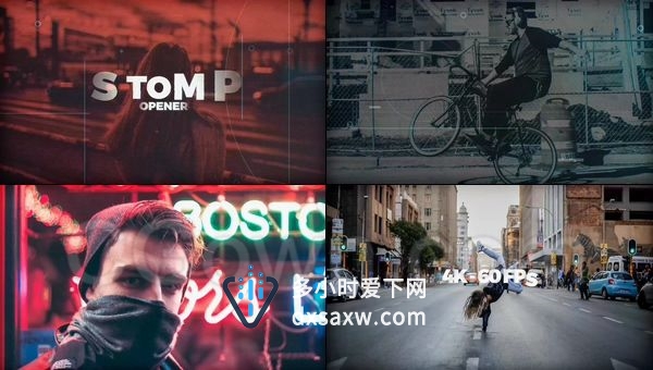 漏光组合几何图形动感活力图文开场幻灯片-AE模板下载