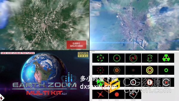 制作飞行卫星地球俯冲地图变焦地点街道世界地图定位工具特效动画v5.2.1-AE模板