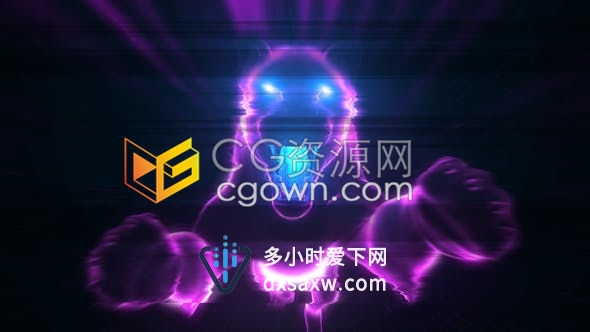 AE模板-色彩闪烁霓虹灯美洲豹飞速奔跑扑向屏幕演绎独特Glitch扭曲LOGO动画