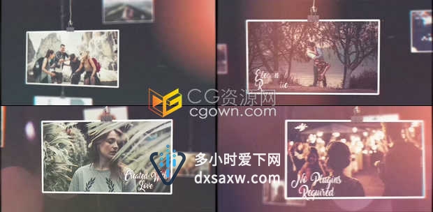 照片幻灯片制作绳子夹子图片展示摄影相册视频效果动画制作-AE模板下载