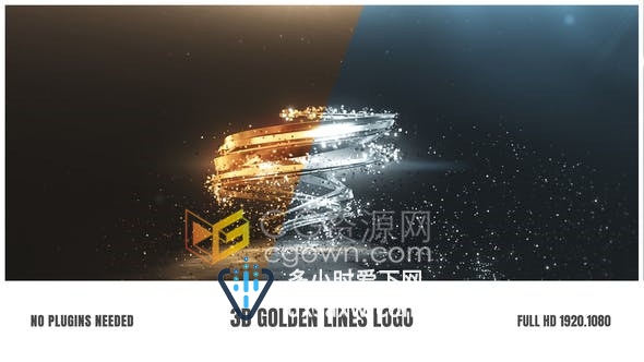 大气3D豪华金色线条演绎发光粒子标志LOGO片头-AE模板下载